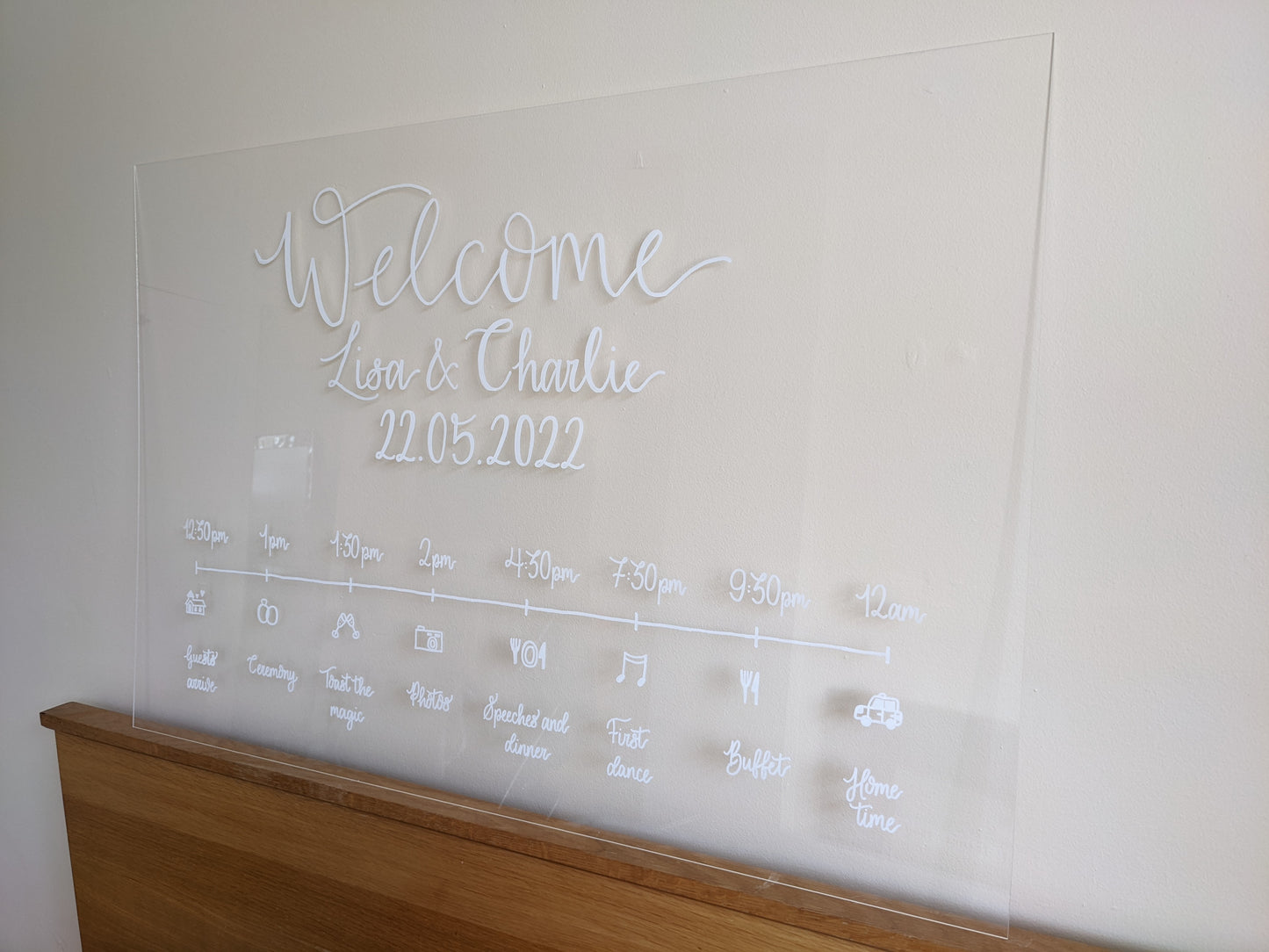 Acrylic welcome and order of the day sign