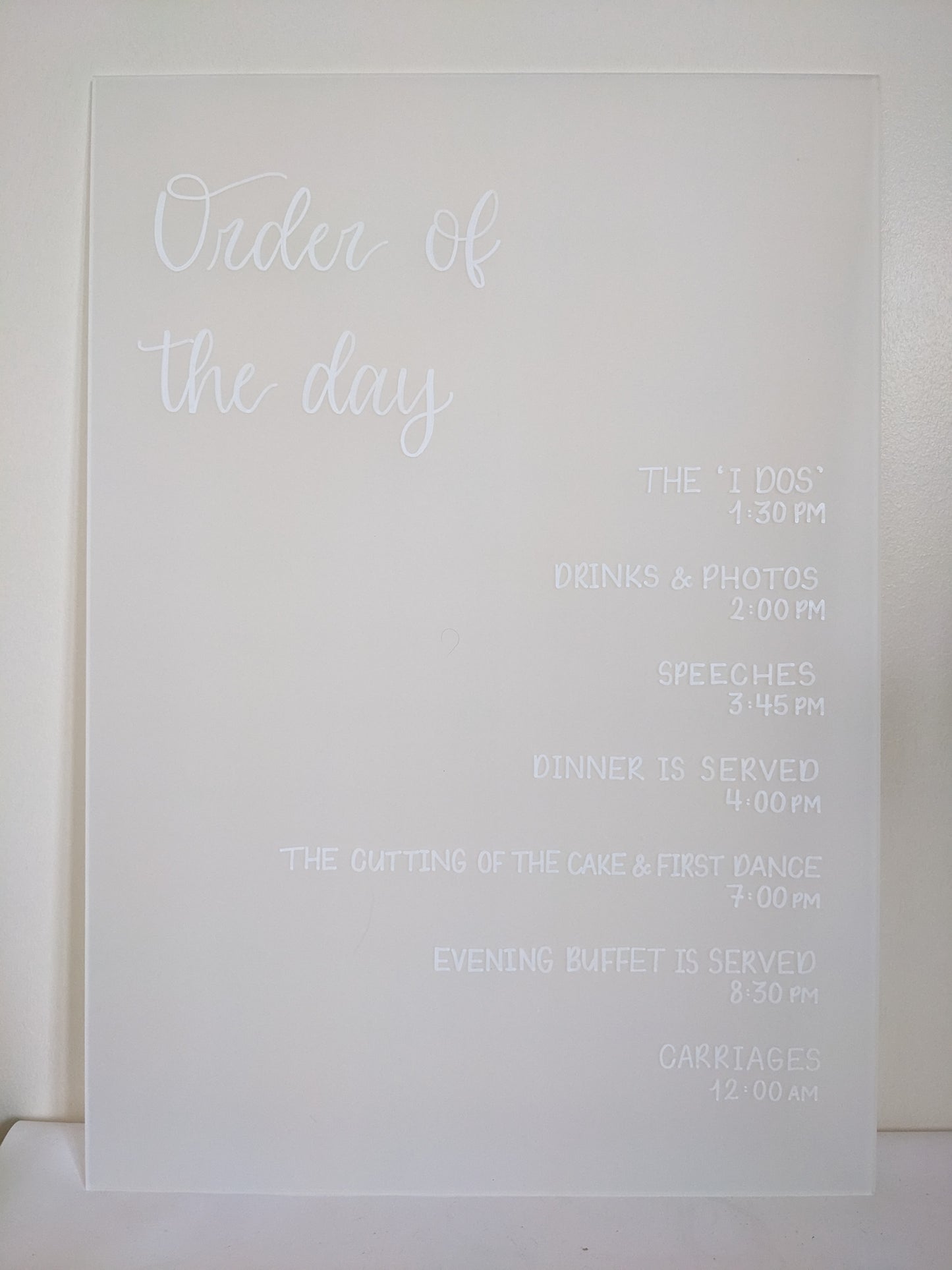 Acrylic order of the day sign