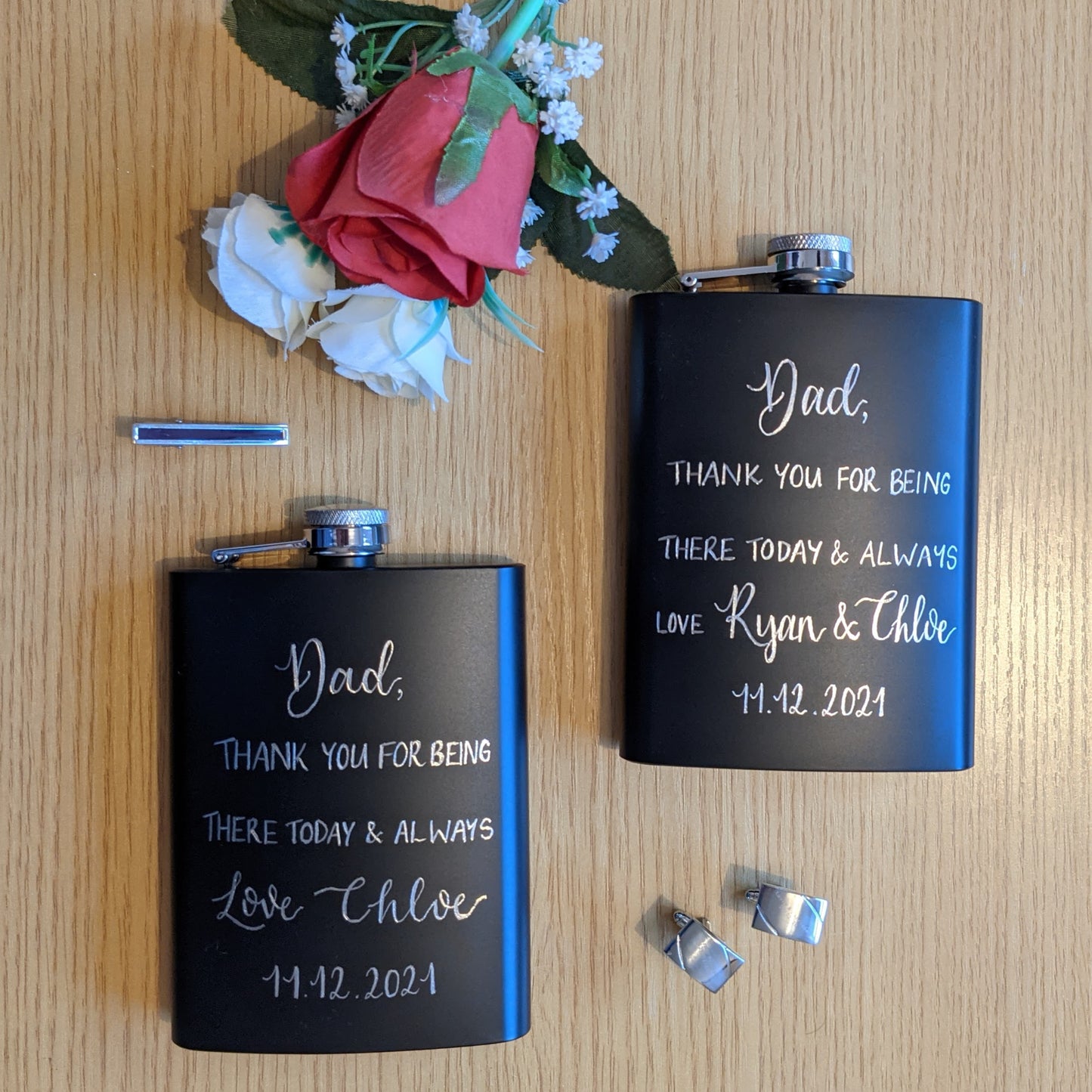 Engraved hip flasks