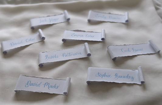 Deckled edge scroll place names