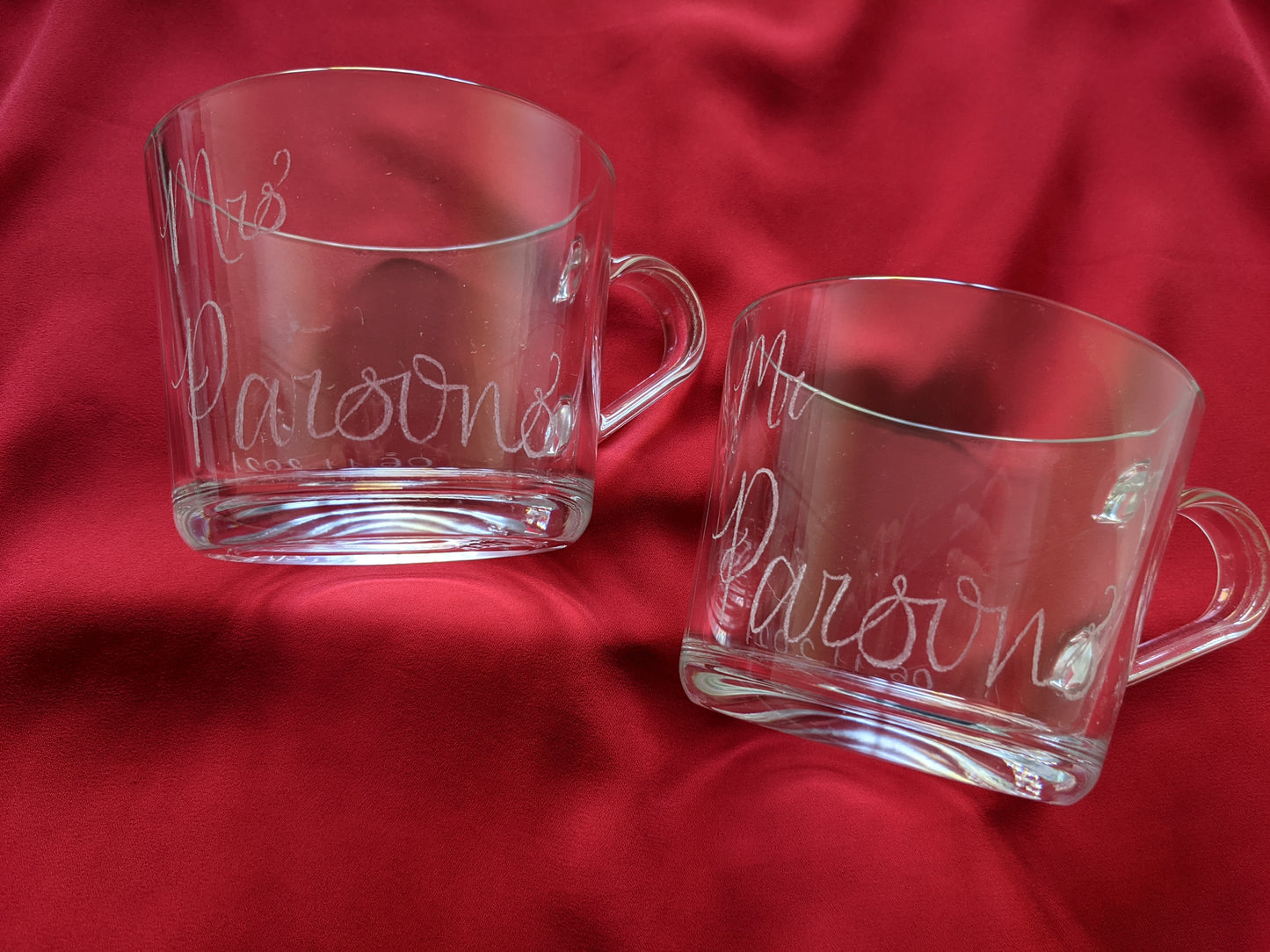 Engraved glass mugs
