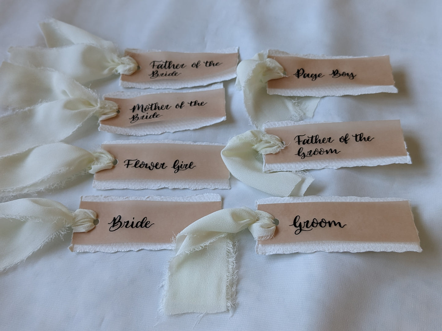 Handmade card, vellum and ribbon place names