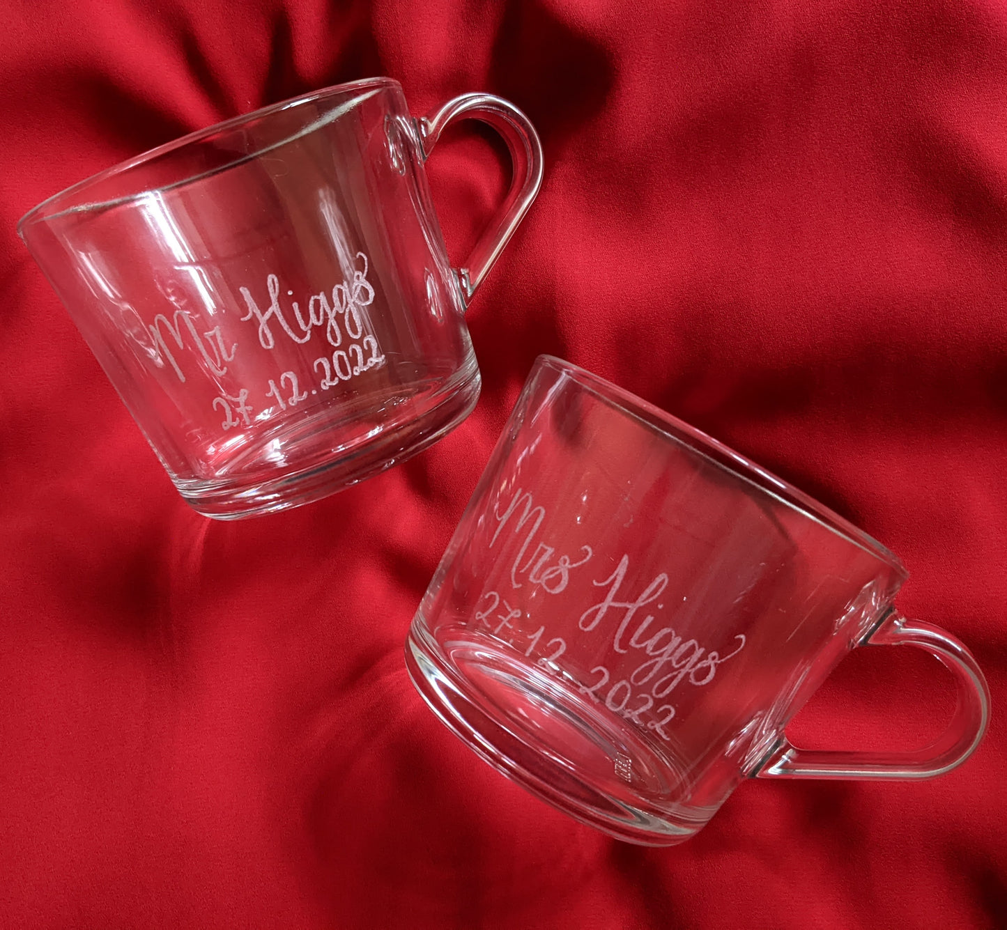 Engraved glass mugs