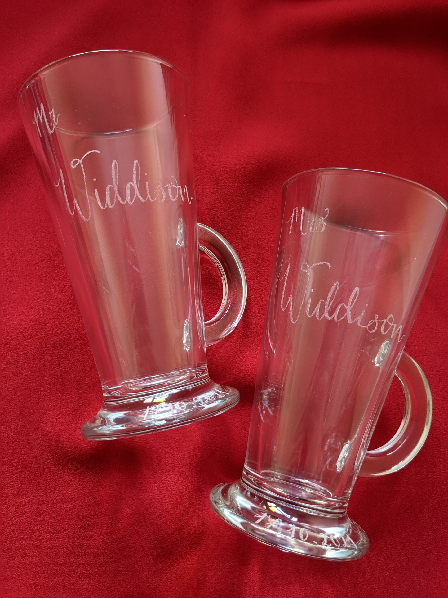 Engraved glass mugs