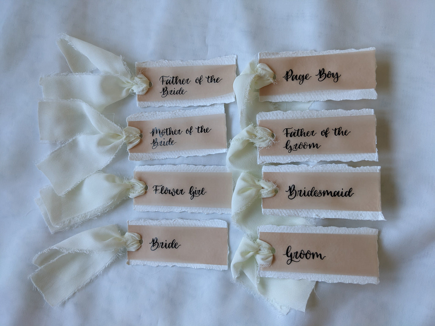 Handmade card, vellum and ribbon place names
