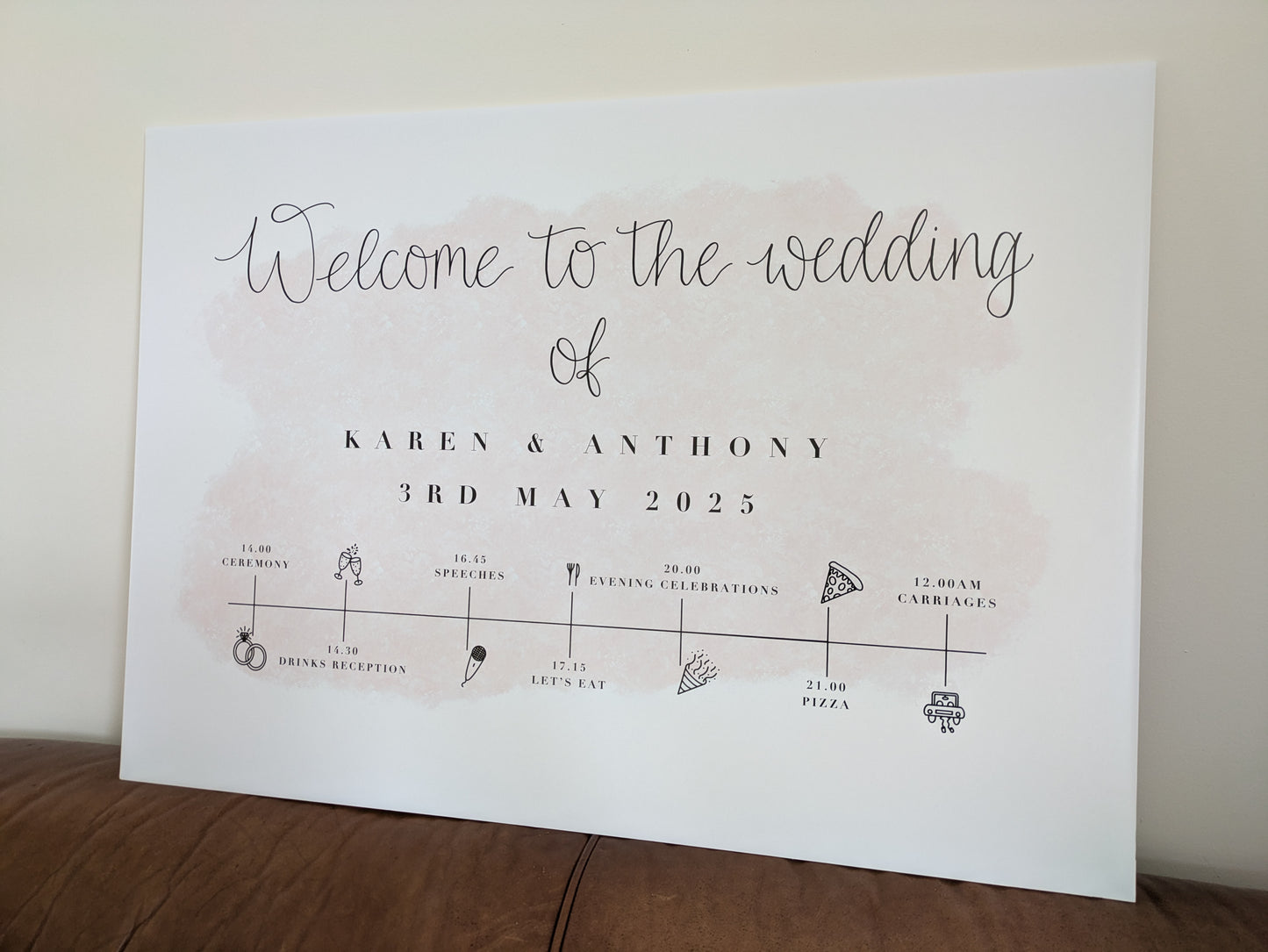 Printed welcome and/or order of the day sign
