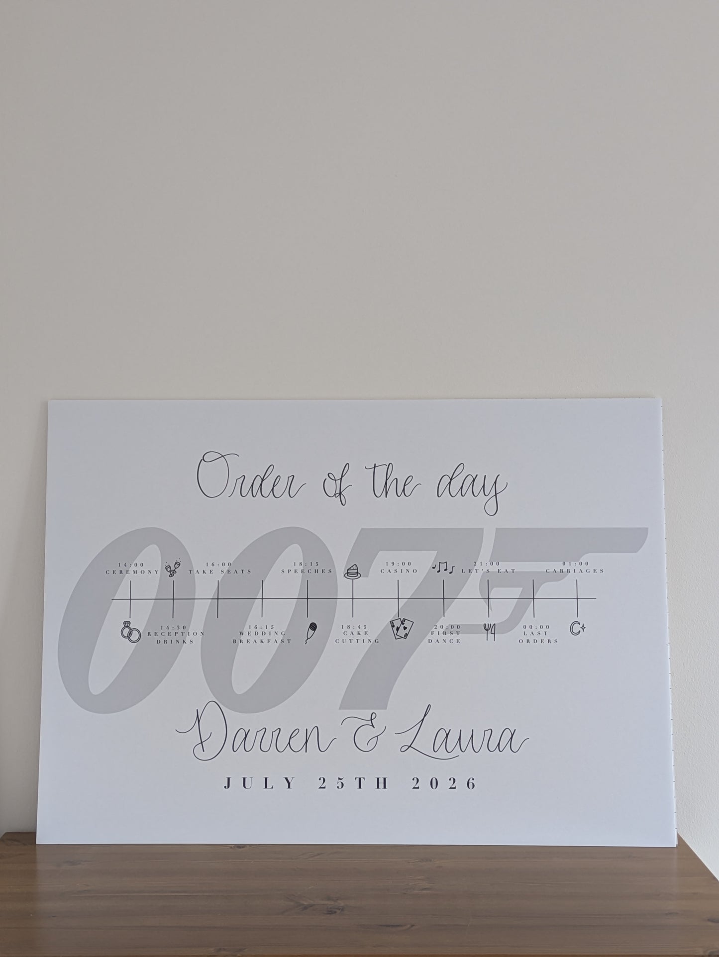 Printed welcome and/or order of the day sign