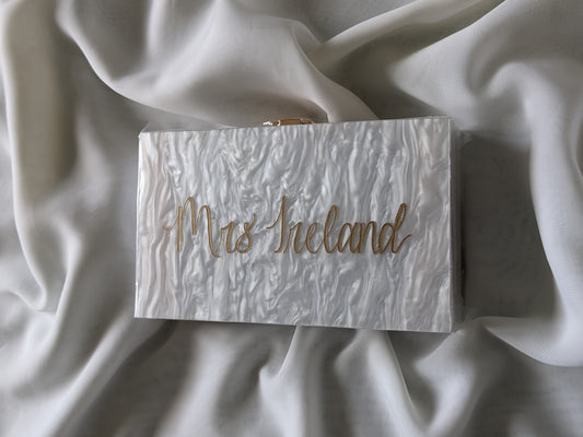 Engraved acrylic clutch